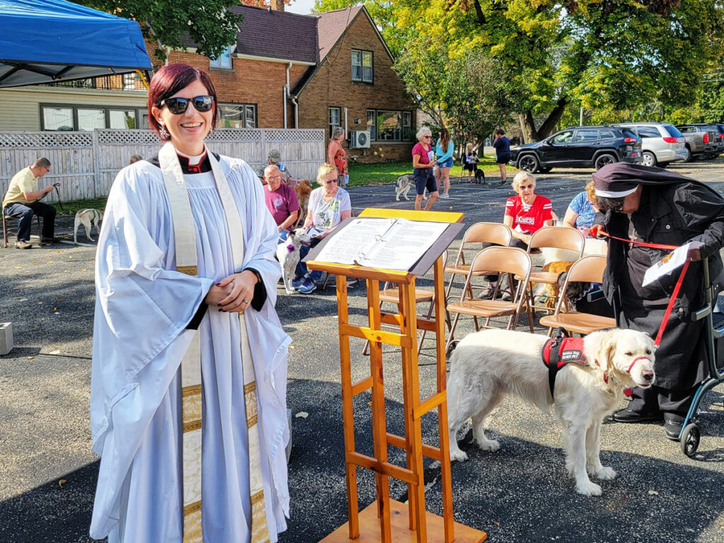 Canon Ezgi with animals for the St. Francis animal blessing, held October 4, 2021 in the church parking lot.